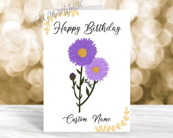 September Birthday Card - Floral Birthday Card - Aster Birthday Card - Blank Birthday Card - Custom Birthday Card - Handmade Birthday Card
