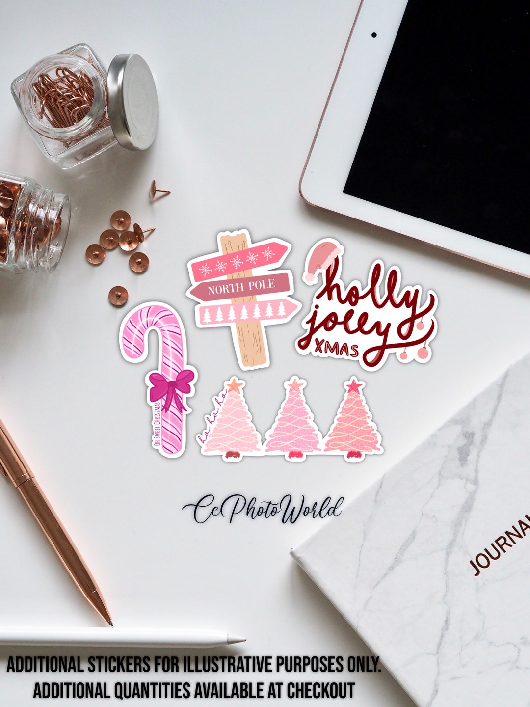 Pink Christmas Sticker Set Holiday Sticker Glossy Sticker - Etsy
