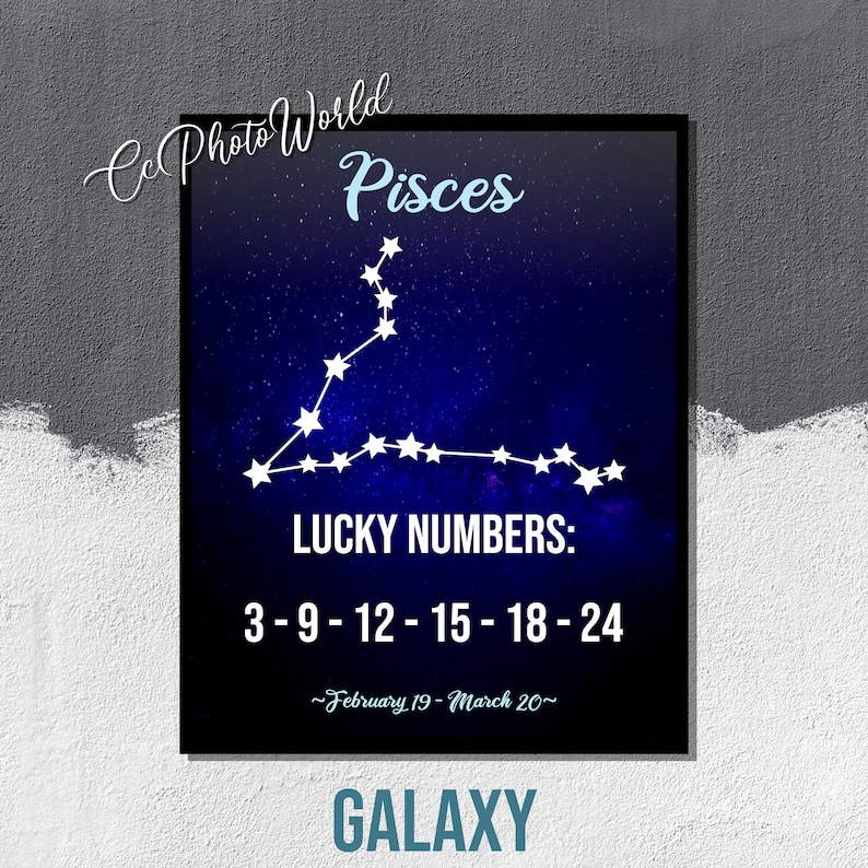 Pisces Lucky Numbers Horoscope Wall Art Pisces Zodiac Art Etsy