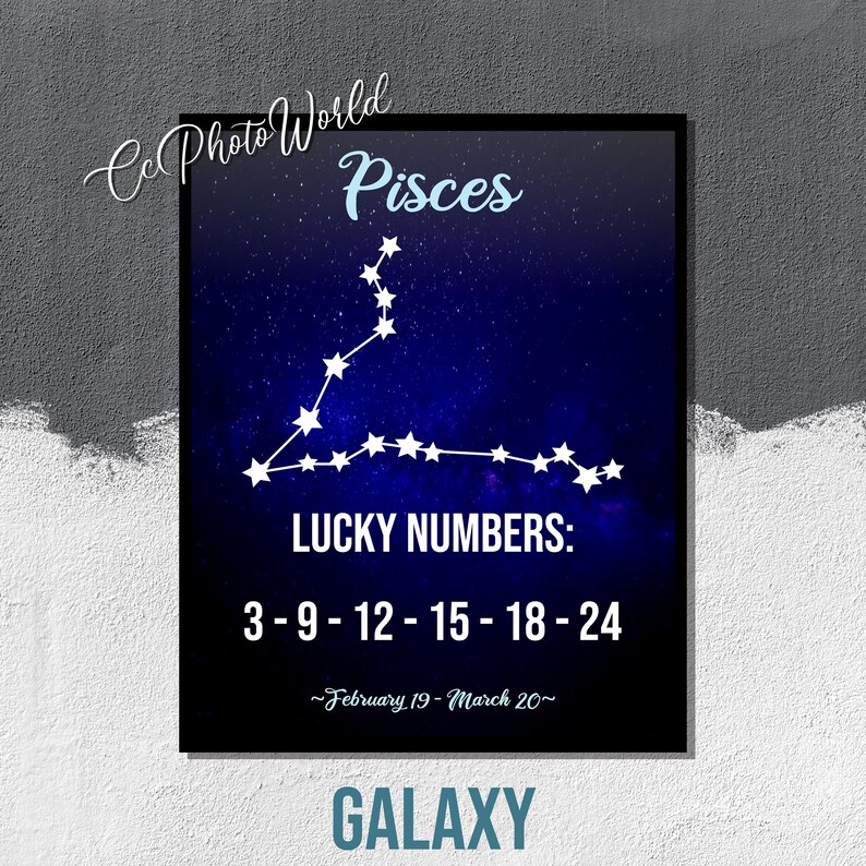 Pisces Lucky Numbers Horoscope Wall Art Pisces Zodiac Art Etsy