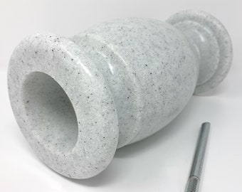 Optimum Memorial Cemetery Flower Vase, Simulated White Granite, Plastic Greek Vase