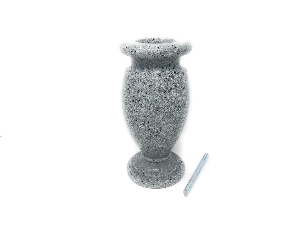 Optimum Memorial Cemetery Flower Vase, Simulated Light Grey Granite