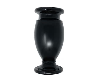 Optimum Memorial Cemetery Flower Vase, Simulated Black Stone, Plastic Greek Vase