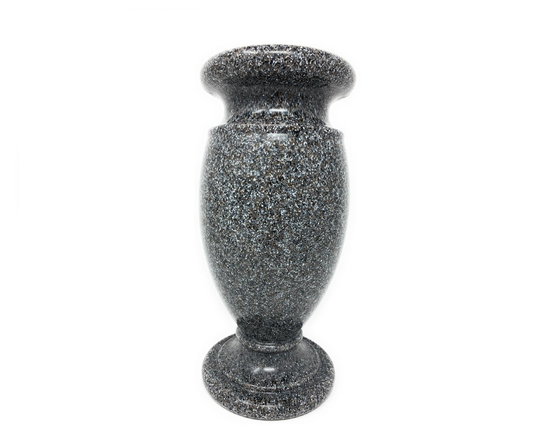 Optimum Memorial Cemetery Flower Vase, Simulated Black Granite, Plastic