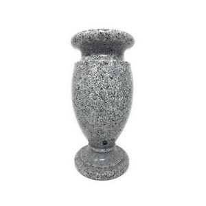 Optimum Memorial Cemetery Flower Vase, With Drainage Hole, Simulated Light Grey Granite, Plastic Greek Vase