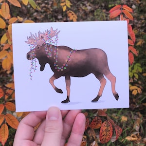 Tarjeta de vida salvaje de Alaska / Arte navideño de alce / Tarjeta de felicitación A2 / Interior en blanco / Escritura de cartas