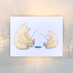 Tarjeta de vida silvestre de Alaska / Arte de pesca de osos polares / Tarjeta de felicitación A2 / Interior en blanco / Escritura de cartas