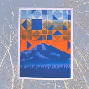 Cartão de felicitações em branco | Santuário | Padrão de colcha Denali | Arte nas montanhas do Alasca | Cartão de felicitações A2 | Interior em branco | Escrita de cartas