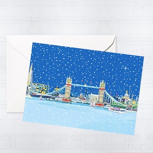 Cartes de voeux et coffrets des Fêtes de Tower Bridge | Cartes de voeux vierges | Cartes de vœux | Uniques | Art londonien | Tamise | Cadeau boîte aux lettres