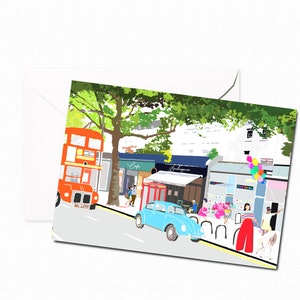 de cartes de voeux et de coffrets Holland Park Avenue | Cartes faites main | Art de scène de ville | Cartes uniques | Art londonien | Cadeau boîte aux lettres