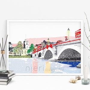 Putney Bridge Christmas Art Print | Personalized Wall Art | Holiday Art Print | Handmade Gift | Christmas Gift | London Art