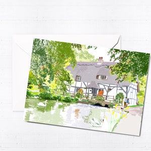 Cartes de voeux et coffrets The Fulling Mill | Cartes faites main | Vierge | Scène de ville | Art d'Alresford | Uniques | Cadeau boîte aux lettres