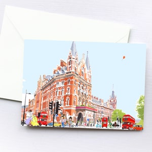 Conjunto de caixa de cartão St Pancras | Cartões em branco feitos à mão | Desenhado à mão | Cena colorida da cidade | Paisagem urbana | Ilustração fofa | Londres