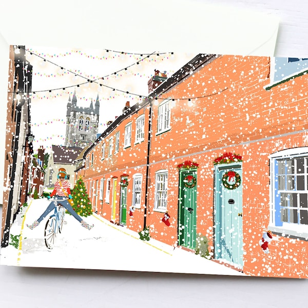 Lower Church Lane, Farnham Christmas Card Box Set | Handmade Holiday Cards | City Scene | Unique Cards | Card Pack | Illustration | Farnham