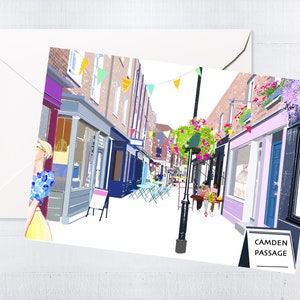 Camden Passage Grußkarten-Box-Set | Handgemachte Blanko Karten | Handgezeichnet | Buntes Stadt-Motiv | Niedliche Illustration | London | Letterbox Geschenk