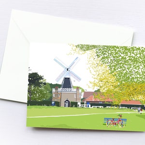 Scatola per biglietti d'auguri con mulino a vento di Wimbledon / Biglietti fatti a mano / Vuoti / Scena di città / Arte di Londra / Wimbledon / Unici / Illustrazione / Regalo per cassetta delle lettere