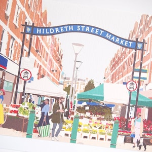 Set di biglietti d'auguri Hildreth Street Market / Biglietti vuoti fatti a mano / Biglietti disegnati a mano / Unici / Illustrazione / Londra / Regalo per cassetta delle lettere