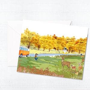 Conjunto de caixa de cartões comemorativos Richmond Park | Cartões em branco feitos à mão | Desenhado à mão | Ilustração fofa | Arte de Londres | Único | Presente de caixa de correio