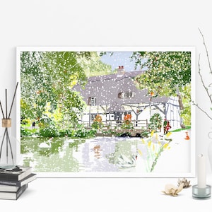 The Fulling Mill Holiday Art Print | Personalized Gift | Christmas | Birthday | Unique | Gift for Him and Her | Alresford | Letterbox Gift