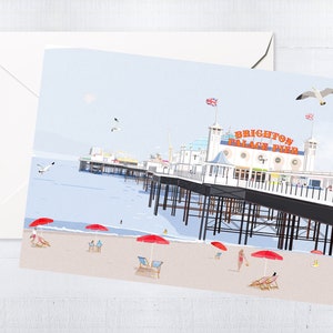 Boîte pour cartes de voeux Brighton Palace Pier | Cartes faites main | Cartes vierges | Scène de ville | Art de Brighton | Uniques | Illustration | Cadeau boîte aux lettres