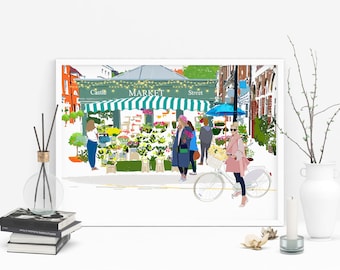 Konsttryck med slottsgatans marknad | Personligt | Väggkonst | Present till honom och henne | Heminredning | Stadsillustration | Farnham | Födelsedagspresent