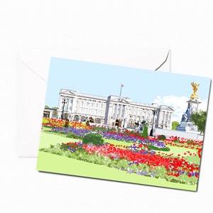 Conjuntos de cartões comemorativos e caixas do Palácio de Buckingham | Cartões em branco feitos à mão | Desenhados à mão | Cena da cidade | Arte de Londres | Único | Ilustração | Marco