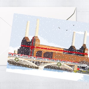 Battersea Power Station Cartoline di Natale e cofanetti / Biglietto d'auguri per le vacanze / Unico / Arte di Londra / Battersea / Arte della città / Regalo con cassetta delle lettere