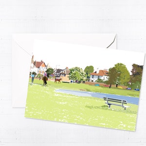 Boîte pour cartes de vœux Wimbledon Common | Cartes faites main | Vierge | Scène de ville | Art londonien | Wimbledon | Uniques | Illustration | Cadeau boîte aux lettres