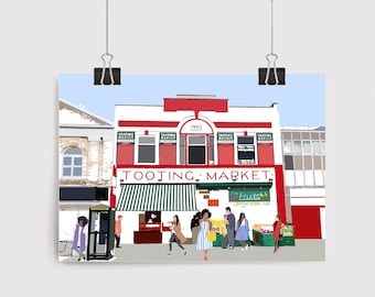 Tooting Market Art Print | Personalisiertes Geschenk | Weihnachtsgeschenk | Wandkunst | Geschenk für Ihn & Sie | London Art | Geburtstagsgeschenk | Briefkasten Geschenk