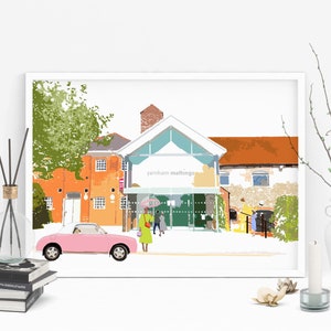 Farnham Maltings Kunstdruck | Personalisierte | Wandkunst | Geschenk für Ihn & Sie | Moderne | Wohndeko | Stadtszene | Farnham | Geburtstagsgeschenk | GROßBRITANNIEN