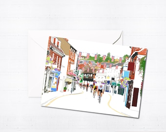 Farnham Cycling Festival Greeting Card Box Set | Handmade Cards | Blank Card | City Scene | UK | Unique Cards | Card Pack | Illustration |