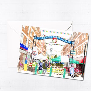 Zestaw świątecznych kartek Hildreth Street Market | Kartka świąteczna | Puste kartki okolicznościowe | Niepowtarzalne kartki | Sztuka londyńska | Balham | Tooting | Słodkie