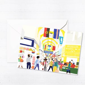 Boîte pour cartes de voeux Brixton Village | Cartes faites main | Cartes vierges | Scène de ville | Art londonien | Cartes uniques | Illustration | Cadeau boîte aux lettres