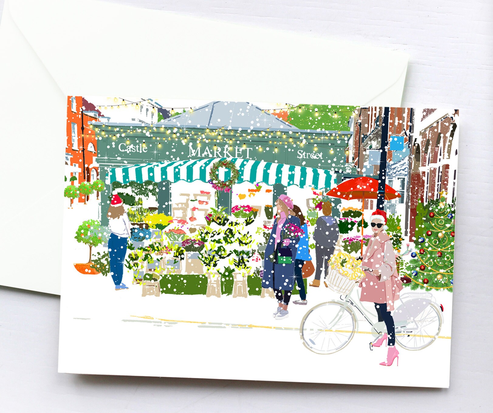 Castle Street Market, Farnham Christmas Card Box Set | Handmade Holiday Cards | City Scene | Unique | Card Pack | Illustration | Farnham