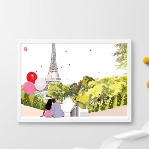 Escape to Paris Valentine&#39;s Day Art Print | Personalized Gift | Multiple Skin Color Options | Paris Poster | For Him | For Her | Letterbox