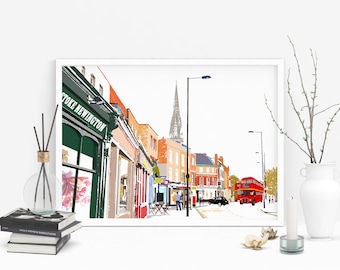 Stoke Newington Church Street Art Print | Personalisierte | Wandkunst | Geschenk für Ihn & Sie | Moderne | Stadtszene | London Art | Geburtstagsgeschenk