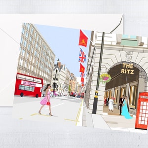 Conjuntos de cartões e caixas The Ritz London | Cartões em branco feitos à mão | Desenhado à mão | Arte inspirada na cidade | Arte em Londres | Único | Presente de caixa de correio