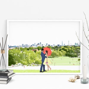 Love at Primrose Hill Valentine&#39;s Day Art Print | Personalized Valentine&#39;s Gift | Multiple Skin Color Options | For Him & Her | Letterbox