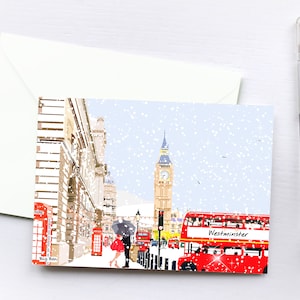 Tarjetas de Navidad Big Ben Westminster & Box Sets / Tarjeta de felicitación en blanco / Tarjeta navideña / Escena de la ciudad / Arte de Londres / Regalo de buzón