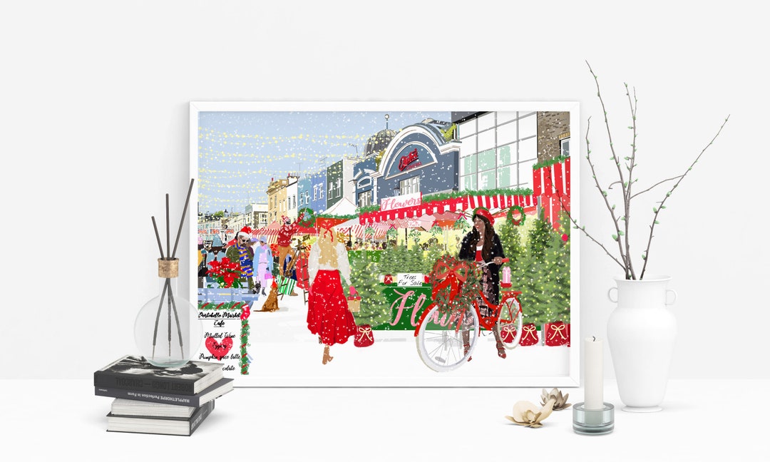 Portobello Market Cafe Holiday Art Print Personalized Gift Christmas