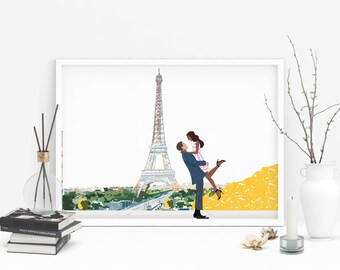 Love in Paris Art Print | Personalized Gift | Christmas Gift | Bespoke | Multiple Skin Colors | Gift For Him | Gift For Her | Letterbox Gift