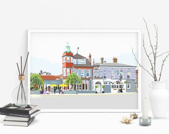 Dog & Fox Pub Art Print | Personalized Gift | Christmas Gift | Birthday  Unique | Gift for Him | Gift for Her | Wimbledon | Letterbox Gift