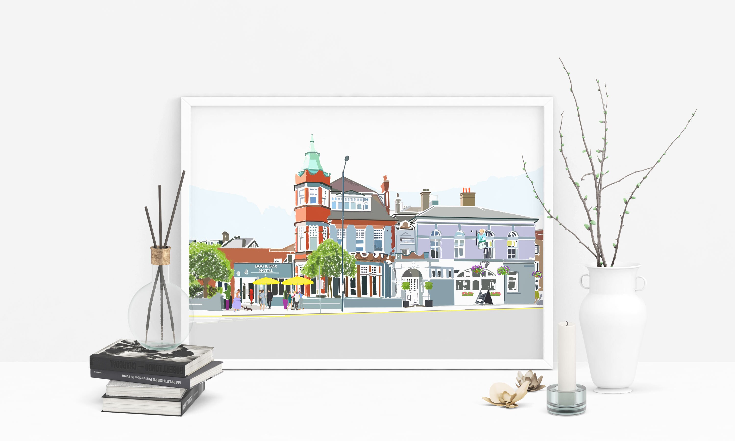 Hund & Fuchs Pub Kunstdruck | Personalisiertes Geschenk | Weihnachtsgeschenk | Geburtstag Unikat | Geschenk für Ihn | Geschenk für Sie | Wimbledon | Briefkasten Geschenk