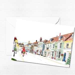 de Noël et coffret Alresford East Street | Cartes faites main | Vierge | Scène de ville | Art britannique | Alresford | Uniques | Cadeau boîte aux lettres