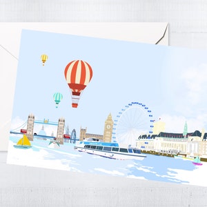 Boîte pour cartes de vœux La Tamise | Cartes faites main | Cartes vierges | Scène de ville | Art londonien | Cartes uniques | Illustration | Cadeau boîte aux lettres