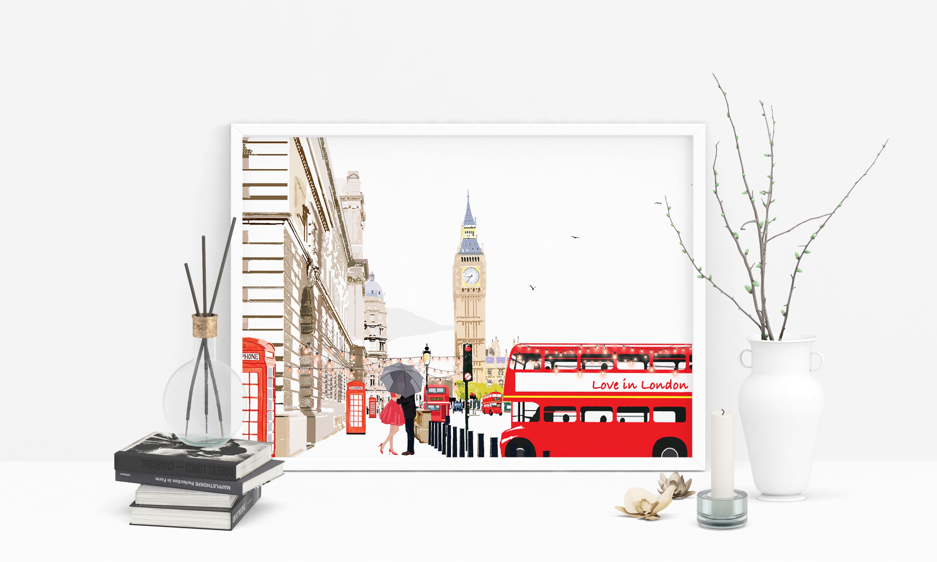 Love in London Valentine's Day Art Print | Personalized Valentine's Gift | Multiple Skin Color Options | For Him | For Her | Letterbox Gift