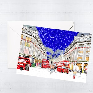 Kerst in Oxford Circus | Boxset kerstkaarten | Blanco wenskaart | Boxset | Kerstkaart | Londense kunst | Uniek | Brievenbuscadeau