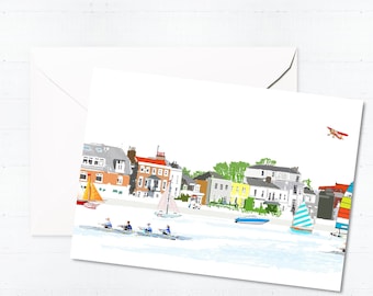 バーンズ リバーサイド グリーティング カード ボックス セット | 手作りの白紙カード | 手描き | 都市の風景 | イラスト | ロンドン アート | レターボックス ギフト