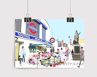 Tooting Broadway Station Art Print | Personalized Gift | Christmas Gift | Handmade Wall Art | London Art | Birthday Gift | Letterbox Gift