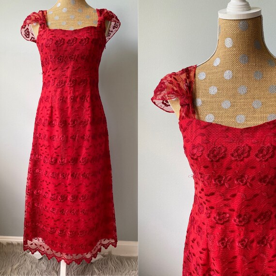 Vintage 1980’s: Rose Red Lace Dress